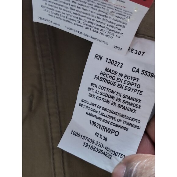 Wrangler Five Star Slim Straight Khaki Pants Men Sz 42X30 Free Stretch Workwear - Picture 11 of 12